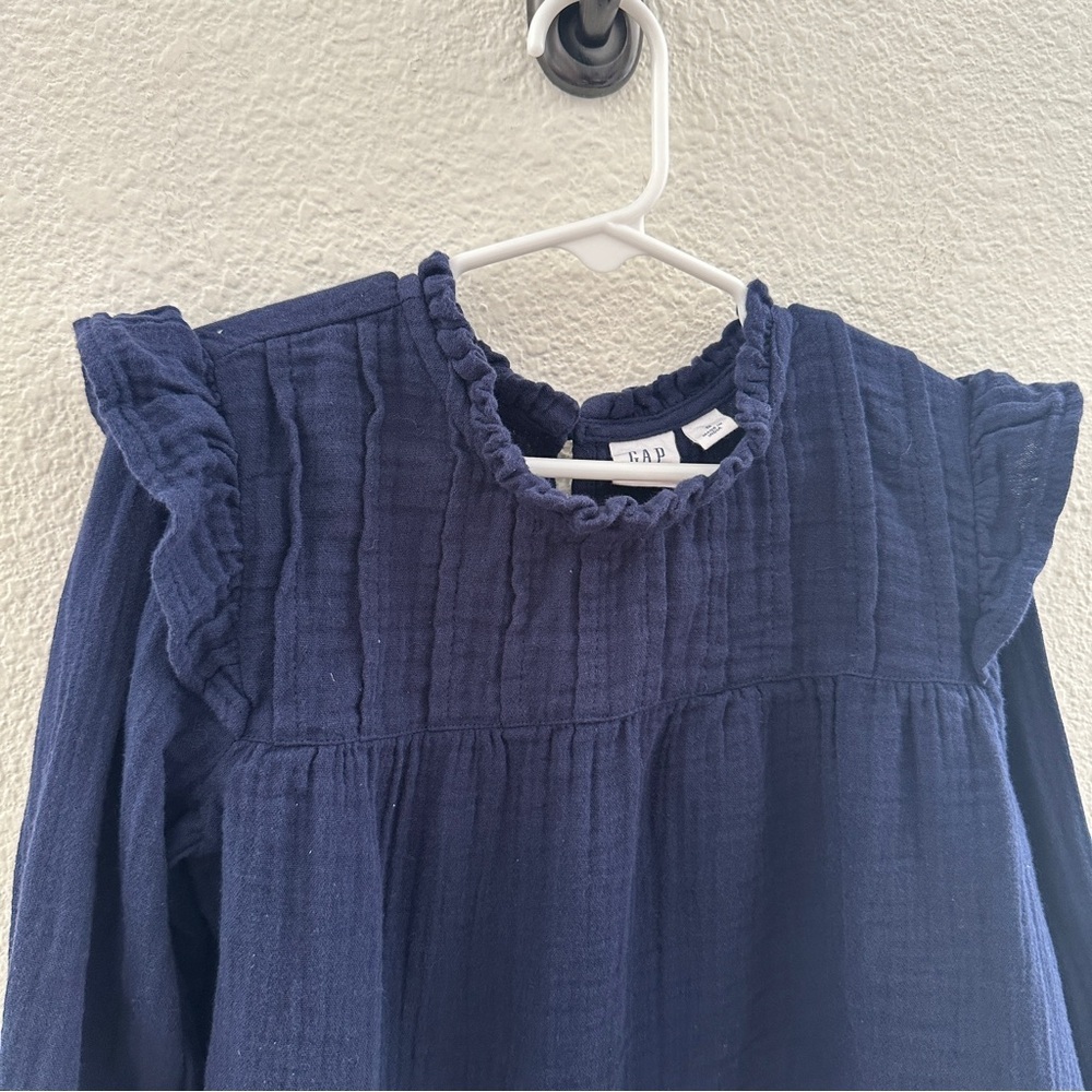 Gap‎ Kids Cotton Gauze Navy Blue Ruffle Puff Sleeve Top Small - Picture 2 of 7